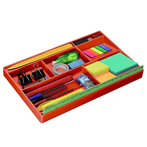 Book Cover Acrimet Desk Drawer Organizer Tray with 8 compartments Bin Multi-Purpose for Desk Supplies and Accessories (Plastic) (Red Color)