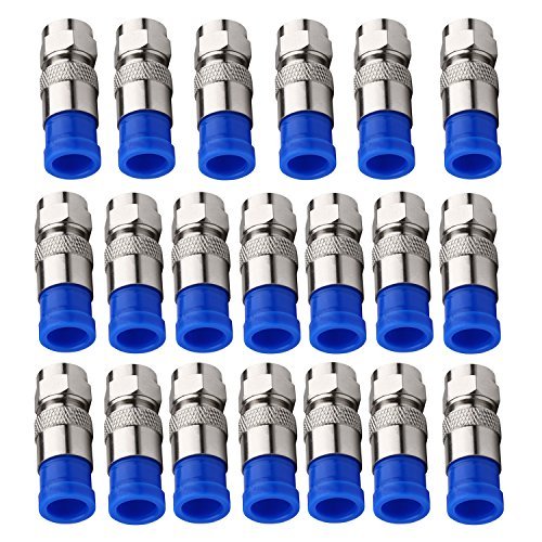 Book Cover ESUMIC RG6 F Type Connector Coax Coaxial Compression Fitting 20Pack (Blue)