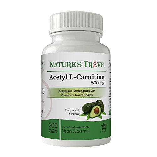 Book Cover Acetyl L-Carnitine (ALCAR) 500 mg by Nature's Trove - 200 Vegetarian Capsules