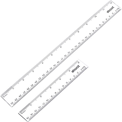 Book Cover eBoot Plastic Ruler Straight Ruler Plastic Measuring Tool 12 Inches and 6 Inches, 2 Pieces (Clear)