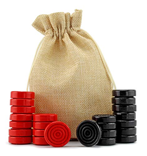 Book Cover Attatoy Black & Red Carved Stackable Wooden Checkers (24 pieces); with Drawstring Cloth Storage Bag