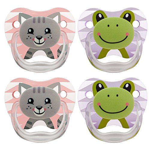 Book Cover Dr. Brown's Classic Pacifier, 0-6m, Animal Faces Pink/Purple, 4 Count