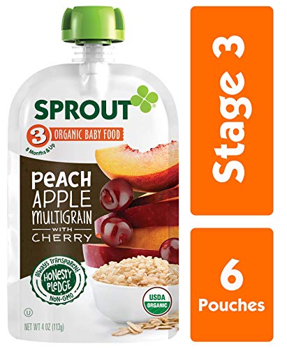 Book Cover Sprout Organic Stage 3 Baby Food Pouches, Peach Apple Multigrain w/ Cherry, 4 Ounce (Pack of 6)