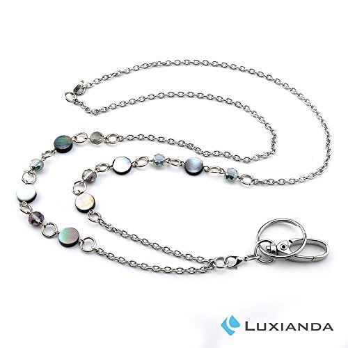 Book Cover LUXIANDA Beautiful ID Necklaces ID Balled Beads Lanyards for Keys ID Badge Holder Stainless Steel Chain