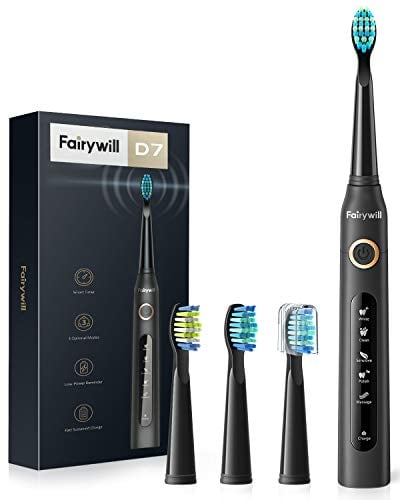 Book Cover Fairywill Electric Toothbrush Powerful Sonic Cleaning - ADA Accepted Rechargeable Toothbrush with Timer, 5 Modes, 3 Brush Heads, 4 Hr Charge Last 30 Days Whitening Toothbrush for Adults and Kids