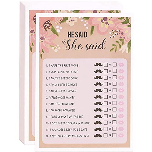 Book Cover Floral Bridal Shower Games, He Said She Said Guessing Game for Wedding (50 Pack)