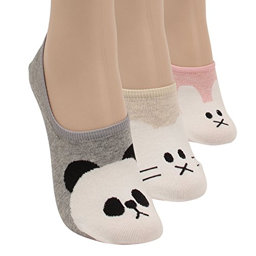 Book Cover WOWFOOT Women Animal Design No-Show Casual Liner Socks Character Print Non Slip Flat Boat Line 4 Pair