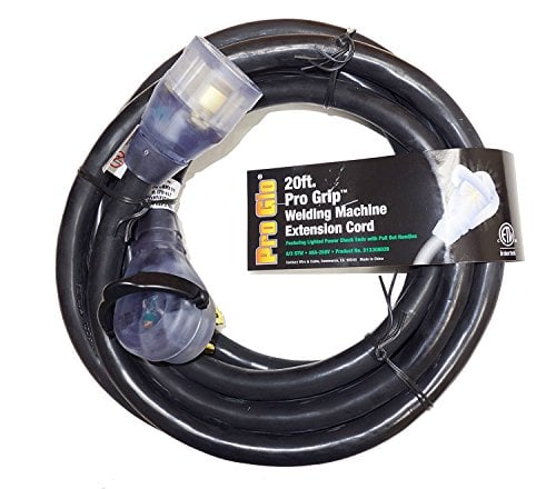 Book Cover Pro Grip 8 Gauge STW 20 Foot Welding Extension Cord 40A-250V With Lighted Ends - Black