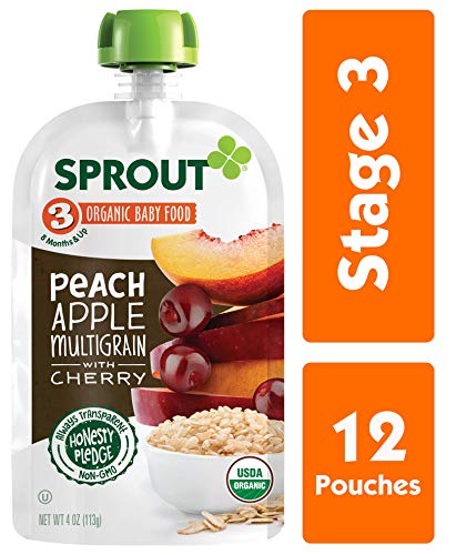 Book Cover Sprout Organic Stage 3 Baby Food Pouches, Peach Apple Multigrain w/ Cherry, 4 Ounce (Pack of 12)