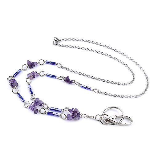 Book Cover LUXIANDA blue barrel beads and purple irregular in shape beads ID Necklaces ID Beaded Lanyards for Keys ID Badge Holder Stainless steel chain