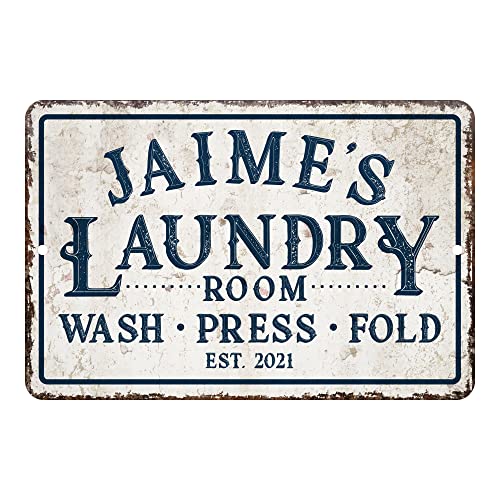 Book Cover Personalized Vintage Distressed Look Laundry Wash Press Fold Metal Room Sign (8x12 Inches)