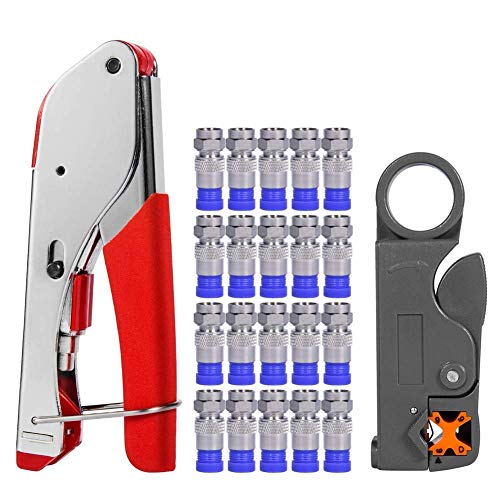 Book Cover Coax Cable Crimper, Coaxial Compression Tool Kit Wire Stripper with F RG6 RG59 Connectors