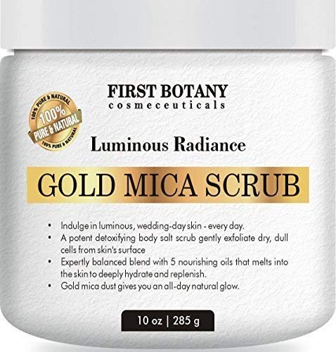 Book Cover 100% Natural Gold Mica Face and Body Scrub 10 oz with Nourishing Oils - Best for Acne, Eczema, Skin Discoloration and Detox, Deep Skin Exfoliator and Body wash
