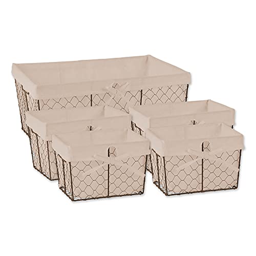 Book Cover DII Farmhouse Chicken Wire Storage Baskets with Liner, Set of 5, Rustic Natural, Assorted Sizes