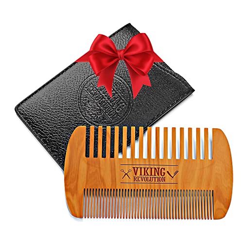 Book Cover Wooden Beard Comb & Case, Dual Action Fine & Coarse Teeth, Perfect for use with Balms and Oils, Top Pocket Comb for Beards & Mustaches, Beard Combs for Men by Viking Revolution