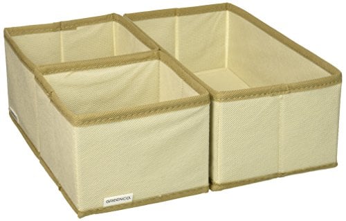 Book Cover Greenco Non-Woven Foldable 3 Piece Drawer and Closet Storage Cube Set- (Beige)