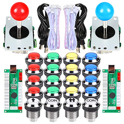 Book Cover EG STARTS 2 Player Arcade Contest DIY Kits USB Encoder To PC Joystick + 8 Ways Sticker + Chrome Plating LED Illuminated Push Button 1 & 2 Player Coin Buttons For Arcade Mame Raspberry Pi Games