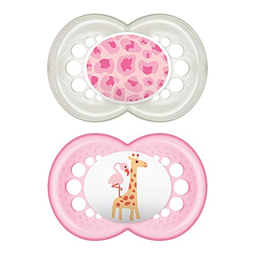 Book Cover MAM Pacifiers, Baby Pacifier 16+ Months, Best Pacifier for Breastfed Babies, 'Animal' Design Collection, Girl, 2-Count