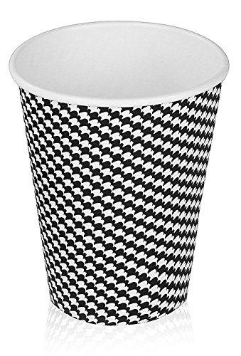 Book Cover Quality Disposable Hot Coffee Insulated Cups By Golden Spoon â€“ 50 Pack â€“ Stylish Contemporary Ripple Design - Perfect For Coffee Shops And Bars (12 oz, Checkered Design)