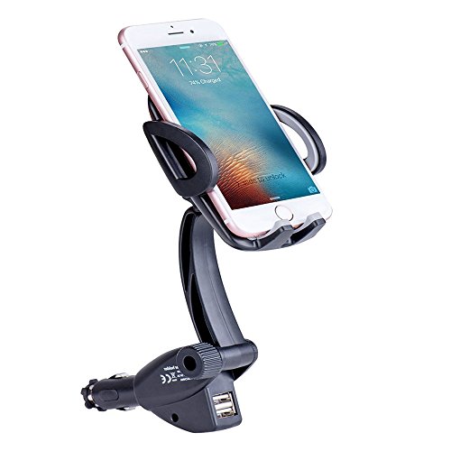 Book Cover Car Phone Mount Car Phone Holder GPS Car Mount Cell Phone Cradle Mount with Dual USB 3.1A Car Charger Adapter for 3.5-6 Inch Smartphone