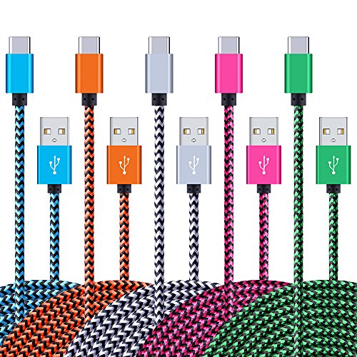 Book Cover Type C Charger Cable, HUHUTA 5Pack 6FT Durable Nylon Braided USB C Fast Charging Cable to USB 2.0 for Google Pixel, Pixel XL, Nexus 6P 5x, LG G5, Nokia N1 Tablet, ASUS Zen Aio, HTC 10, Honor 8 - More