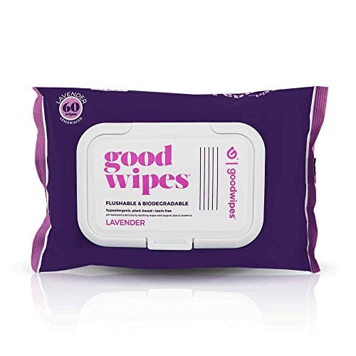 Book Cover Goodwipes Flushable Butt Wipes, Lavender Scent, Biodegradable with Botanicals, Dispenser for At-Home Use, with Aloe, Septic and Sewer Safe & Never Dries Out (60 Count)