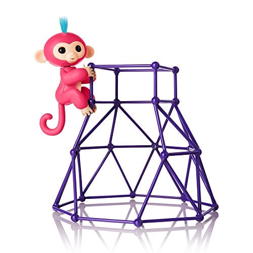 Book Cover Fingerlings - Jungle Gym Playset + Interactive Baby Monkey Aimee (Coral Pink with Blue Hair)