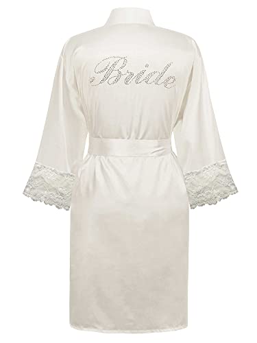 Book Cover Swhiteme Bridal Robe with Lace Trim, 3/4 Sleeves