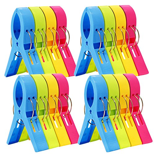 Book Cover ESFUN 16 Pack Beach Towel Clips Chair Clips Towel Holder for Pool Chairs on Cruise-Jumbo Size,Plastic Clothes Pegs Hanging Clip Clamps to Keep Your Towel from Blowing Away,Fashion Bright Color