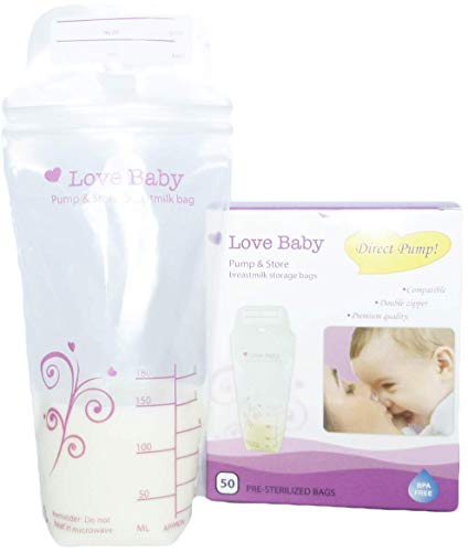 Book Cover Direct-Pump Breastmilk Storage Bags with BreastMilk Management App by Love Baby, 50 Count