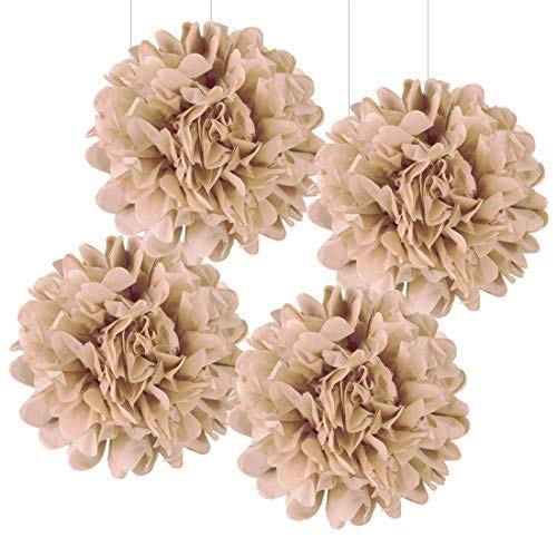 Book Cover Andaz Press Large Tissue Paper Pom Poms Hanging Decorations, Kraft Brown, 14-inch, 4-Pack, Burlap Natural Outdoor Wedding Decor Colored Birthday Party Supplies