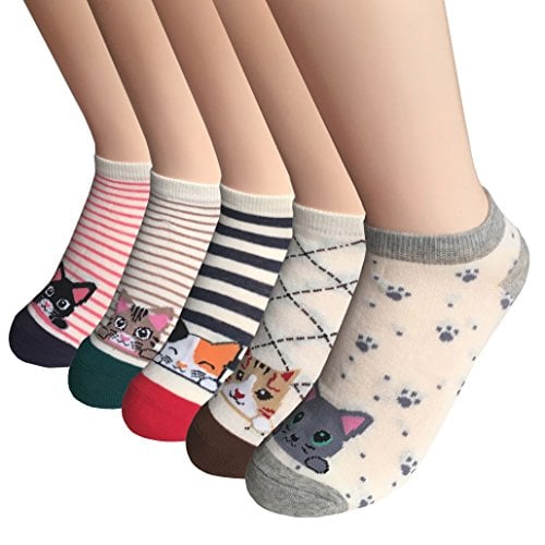 Book Cover Cat Socks Womens Girls Cute Animal Socks Novelty Funny Cat Claw Socks Fun Ankle Socks 5 Pairs