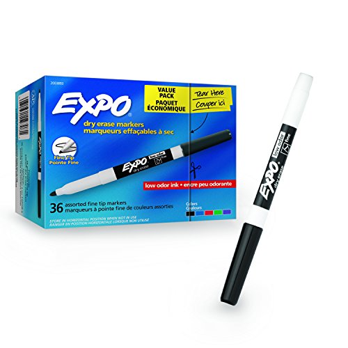 Book Cover EXPO Low Odor Dry Erase Markers, Fine Tip, Assorted Colors, 36 Count