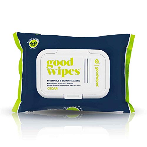 Book Cover Goodwipes Flushable Menâ€™s Cleansing Butt Wipes with Aloe, Vitamin E and Chamomile, 100% Biodegradable Dispenser Pack 1 Pack, 50 Count