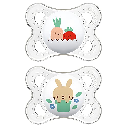 Book Cover MAM Original Baby Pacifier, Nipple Shape Helps Promote Healthy Oral Development, Sterilizer Case, 2 Pack, 0-6 Months, Clear/Unisex