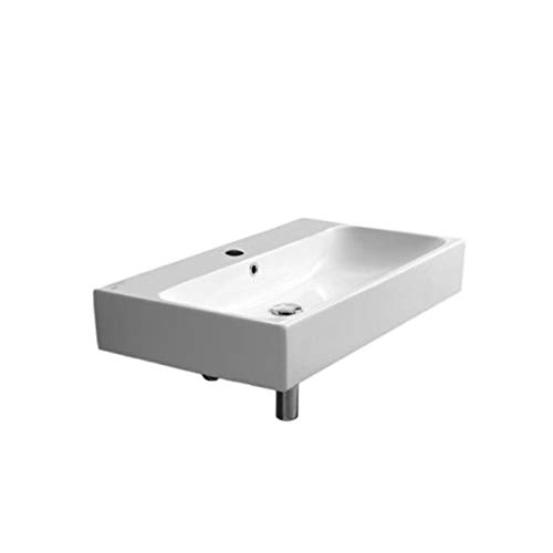 Book Cover CeraStyle Pinto Rectangular Ceramic Wall Mounted/Vessel One Hole Bathroom Sink, White (080000-U)