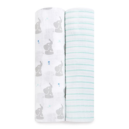 Book Cover Aden by aden + anais Swaddle Blanket, Muslin Blankets for Girls & Boys, Baby Receiving Swaddles, Newborn Gifts, Infant Shower Items, Toddler Gift, Wearable Swaddling Set, 4 Pack, Elephant
