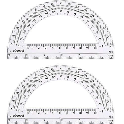Book Cover Plastic Protractor Math Protractors 180 Degrees, 6 Inch, Clear, Pack of 2