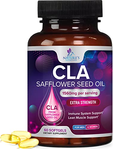 Book Cover Conjugated Linoleic Acid CLA 1560mg - Extra High Potency CLA Supplement Pills - Improve Body Composition & Lean Muscle Tone, Metabolism & Energy - Nature's Safflower Capsules, Non-GMO - 60 Softgels