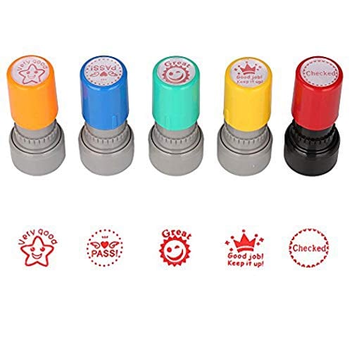 Book Cover TEKEFT Pack of 5 Sorted Teachers Self-inking Rubber Stamps Teacher Review Photosensitive Stamps for Education