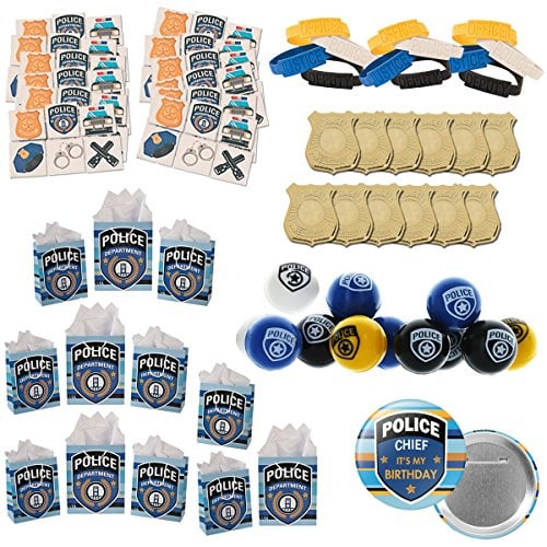 Book Cover 120 piece Police Party Supplies Birthday Favors bundle for 12 people