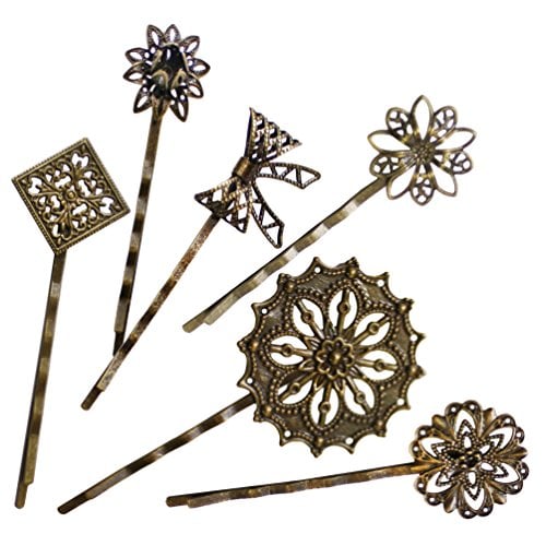 Book Cover 6PCS Retro Vintage Metal Hair Pin Bobby Pins Flower Bow Royal Square Bronze Accessories