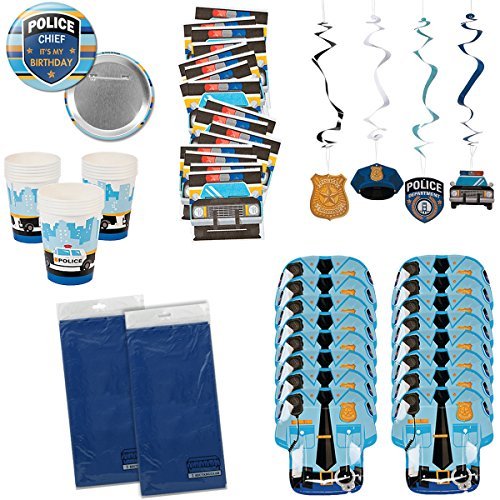 Book Cover My Family Gift Shoppe Police Party Supplies Policeman Policewoman Birthday Party Tableware Bundle Set Includes Tablecloths, Plates, Napkins, Cups, Plus More for 16 Guests