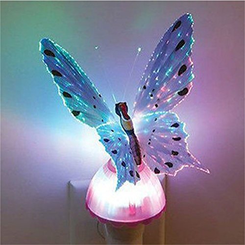 Book Cover AGREETAO Fiber Optic Butterfly Colorful Changeable LED Night Light Lamp for Children 110v-220v Romantic Holiday Wall Lights nightlight (Purple)