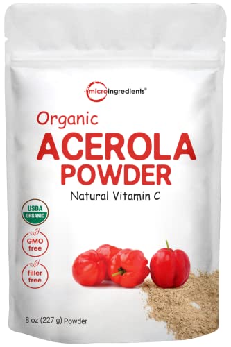 Book Cover Pure Acerola Cherry Powder Organic, Natural Organic Vitamin C for Immune System Booster, 8 Ounce, Best Superfoods for Beverage, Smoothie and Drinks, Vegan Friendly, Brazil Origin