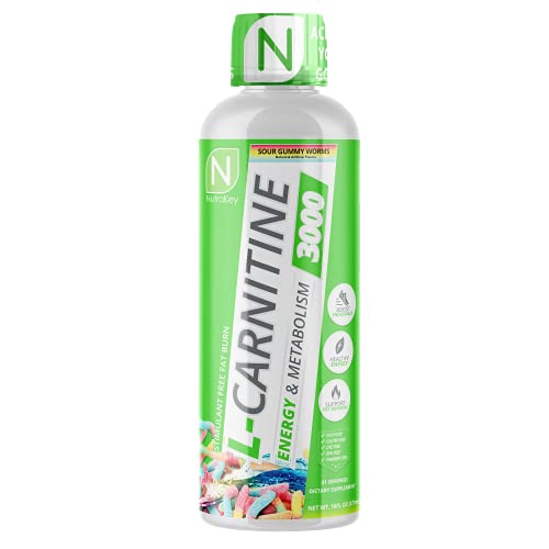 Book Cover NutraKey L-Carnitine 3000mg, No Sugar, Gluten Free, Turn Into Fuel, (Sour Gummy Worms) 31 Servings