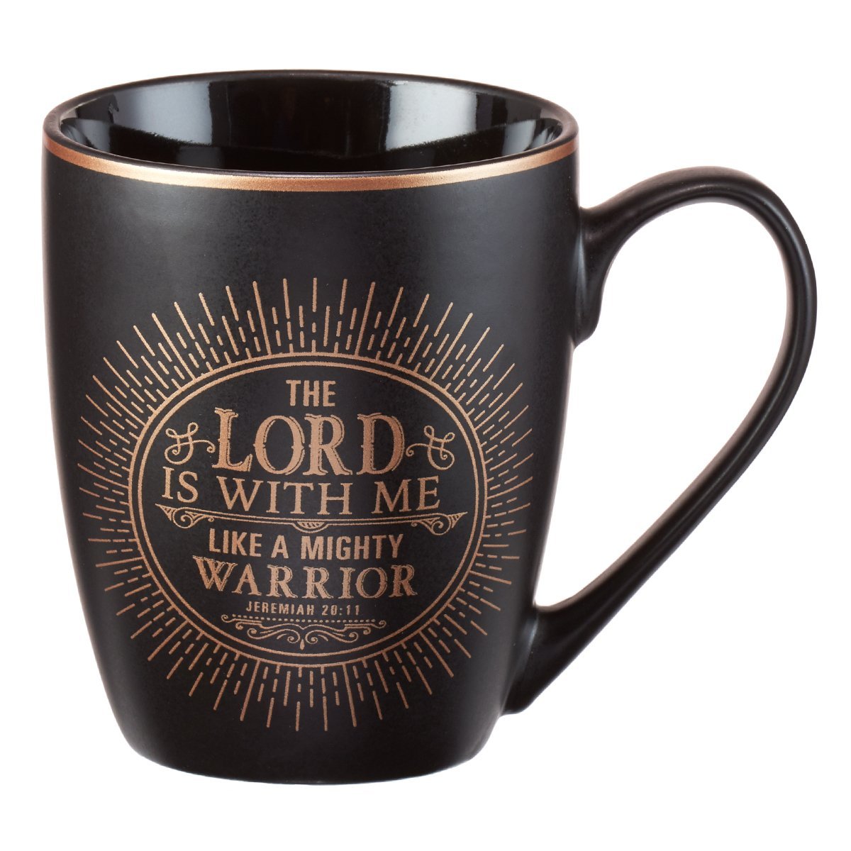 Book Cover Christian Encouragement Gifts for Men â€“ Matte Black Coffee Mug w/Metallic Font Scripture Verses â€œThe Lord is with Meâ€ Jeremiah 20:11 â€“ 12oz Stoneware Mug, Christian Cup w/Handle