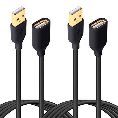 Book Cover USB Extension Cable, Besgoods 2-Pack 10ft/3m USB 2.0 Type A Male to A Female Extension Cord USB Cable Extender with Gold-Plated Connectors, Black