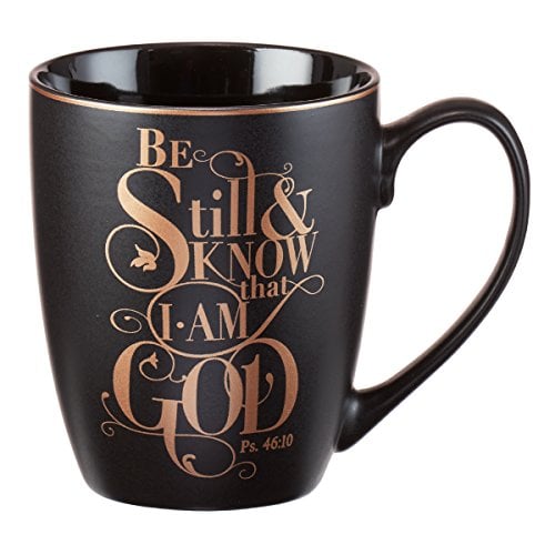 Book Cover Christian Encouragement Gifts for Womenâ€“ Matte Black Coffee Mug w/Metallic Font Scripture Verses â€œBe Still and Know That I Am Godâ€ Psalm 46:10 â€“ 12oz Stoneware Mug, Christian Cup w/Handle
