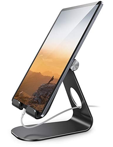 Book Cover Lamicall Tablet Stand, Adjustable Tablet Holder - Desktop Stand Dock Compatible with New 2020 iPad Pro 9.7, 10.5, 12.9, iPad Air mini 2 3 4, Switch, Samsung Tab, iPhone, other Tablets - Black